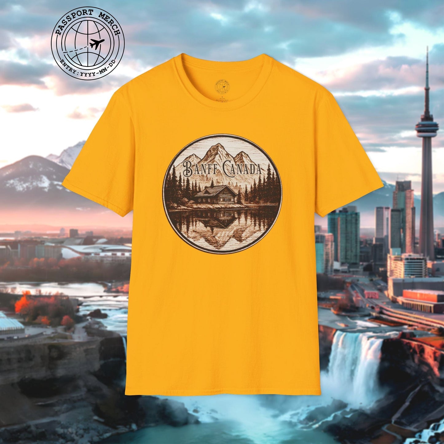 Wood Burned Badge, Banff Canada T-Shirt