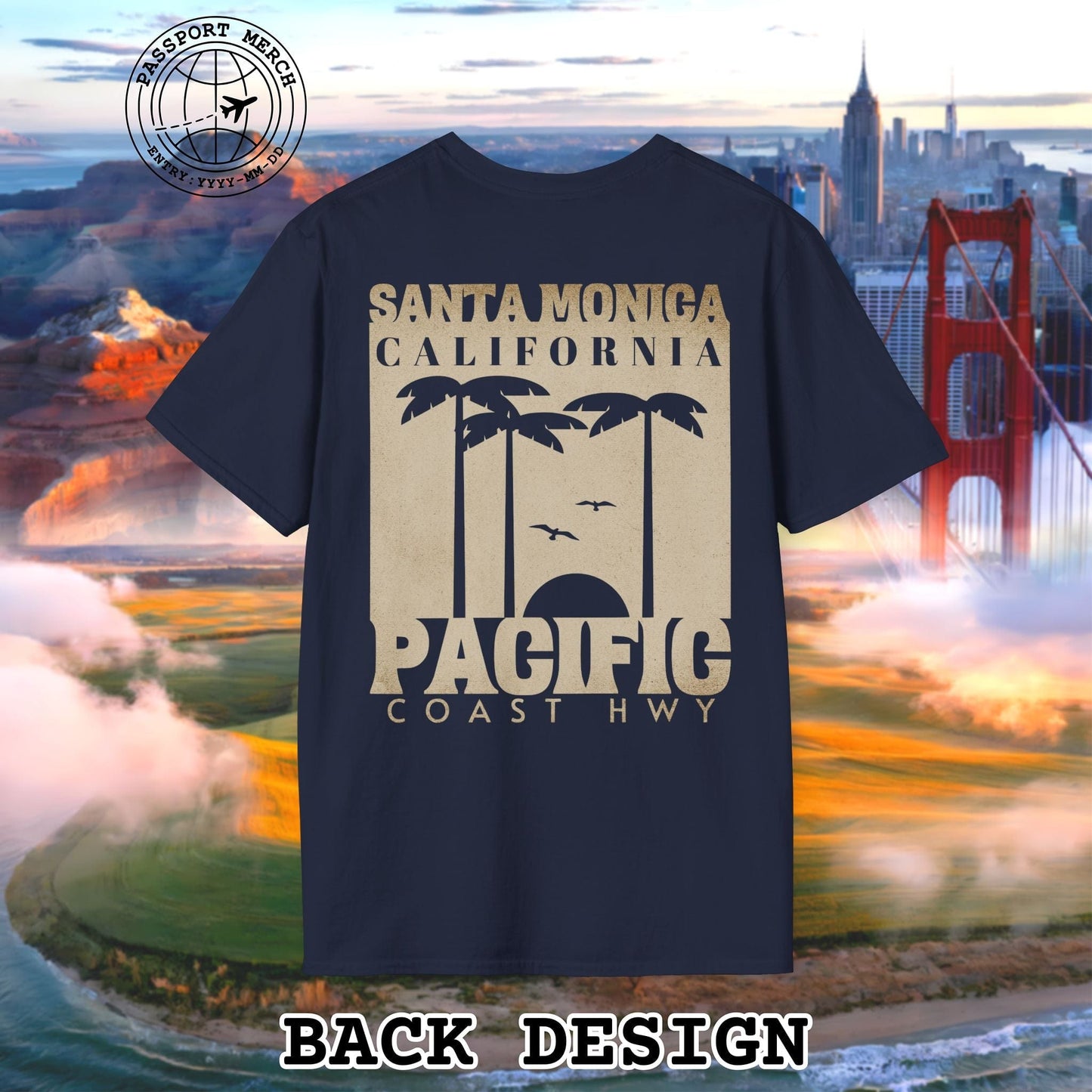 Santa Monica California PCH, Back Print T-Shirt