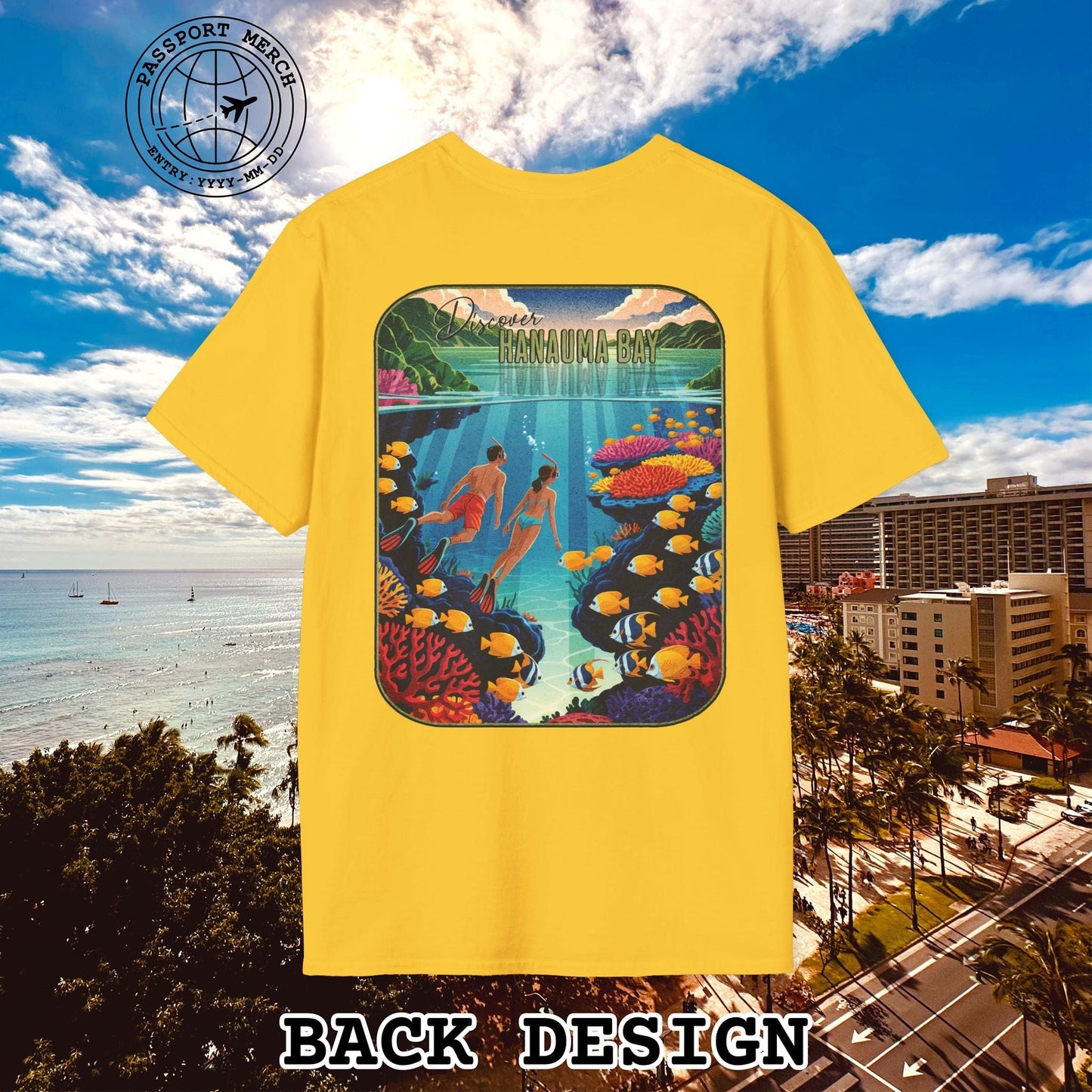 Discover Hanauma Bay, Hawaii, Back Print T-Shirt