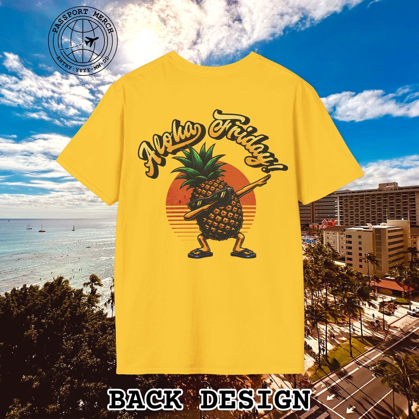 Aloha Friday Dabbing Pineapple Hawaii, Back Print T-Shirt