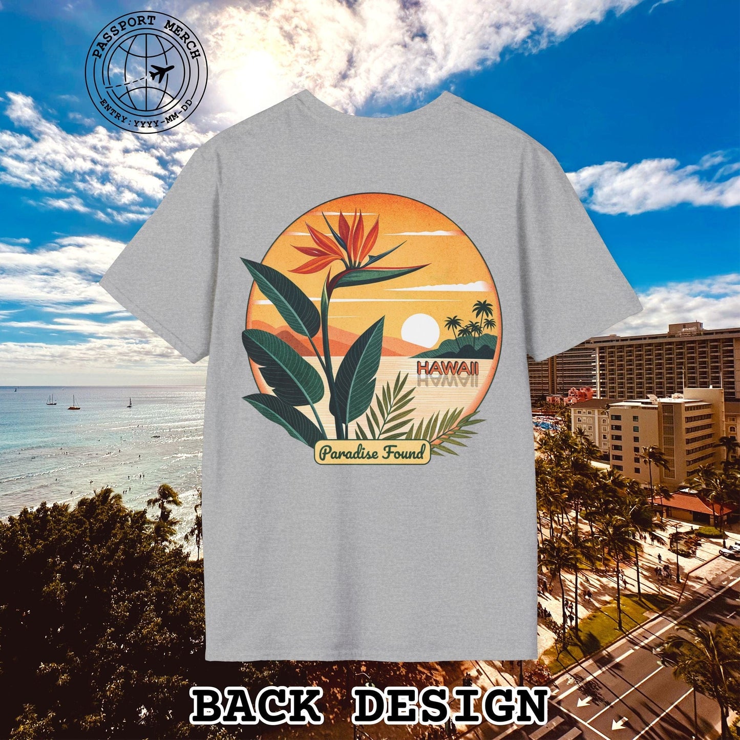 Retro (Bird of) Paradise Found, Hawaii, Back Print T-Shirt