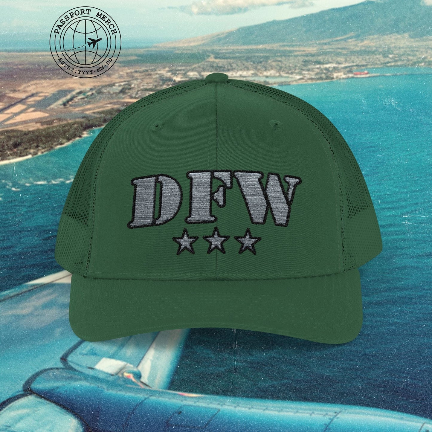 Classic Military, Dallas Fort Worth Texas Airport Code (DFW) Embroidered Trucker Hat
