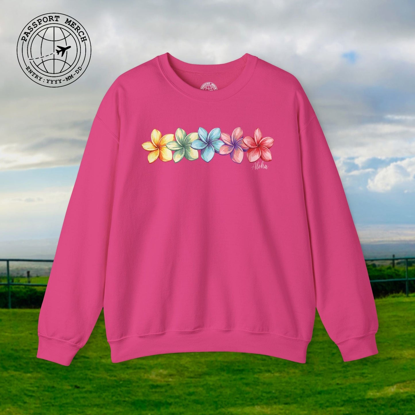 Five Vibrant Plumerias, Hawaii Crewneck