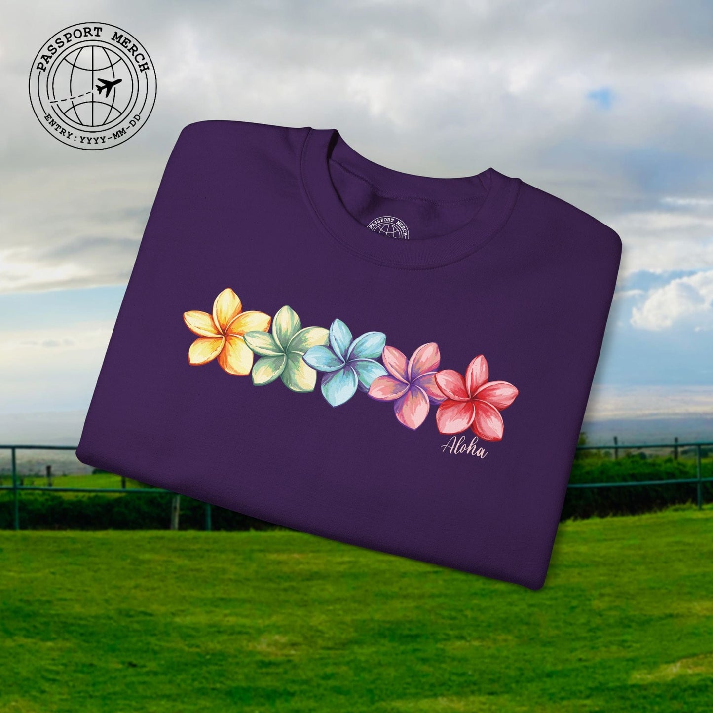 Five Vibrant Plumerias, Hawaii Crewneck