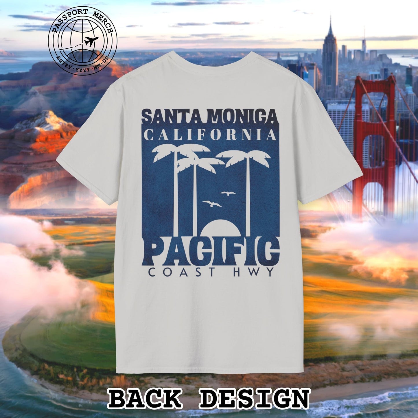 Santa Monica California PCH, Back Print T-Shirt