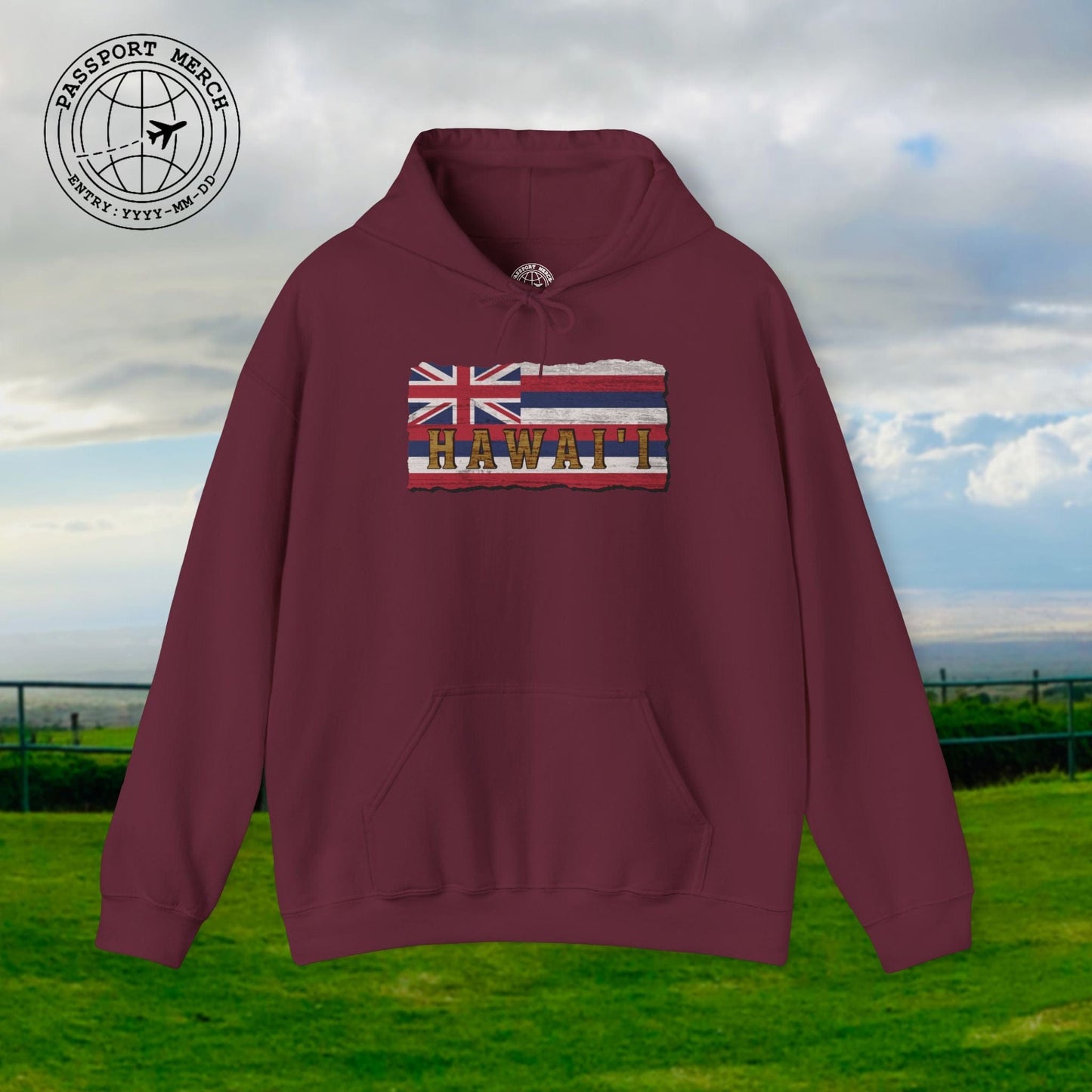 Vintage Koa Wood Carved Hawaiian Flag Hoodie
