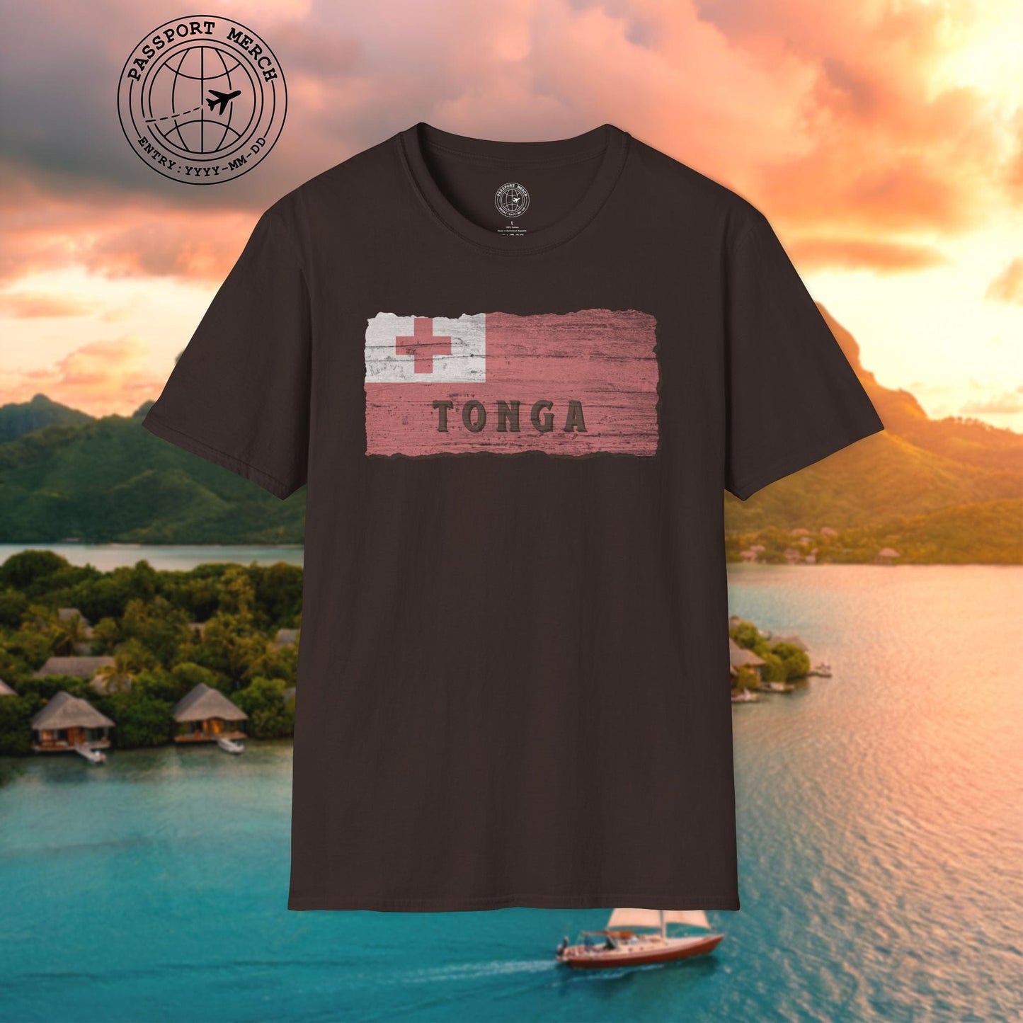 Kingdom of Tonga Woodworked Flag T-Shirt