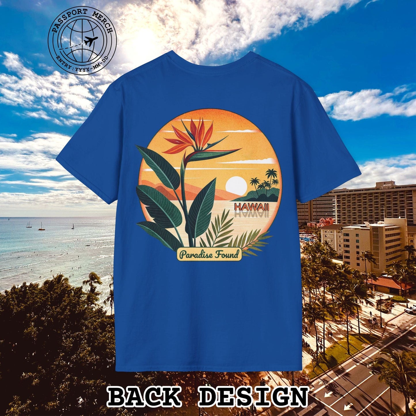 Retro (Bird of) Paradise Found, Hawaii, Back Print T-Shirt