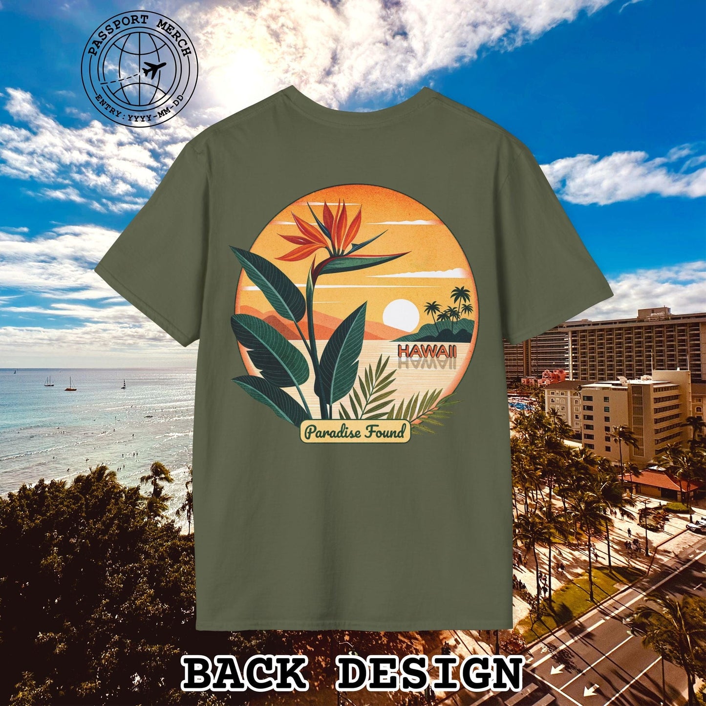 Retro (Bird of) Paradise Found, Hawaii, Back Print T-Shirt