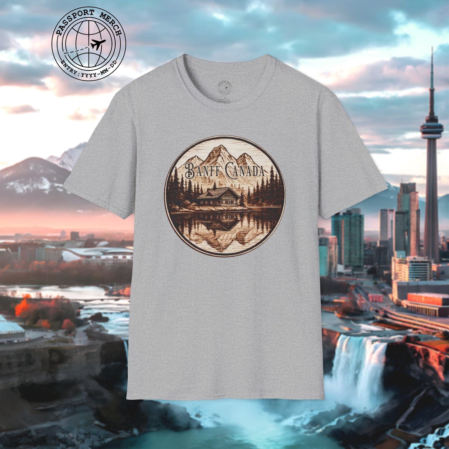 Wood Burned Badge, Banff Canada T-Shirt