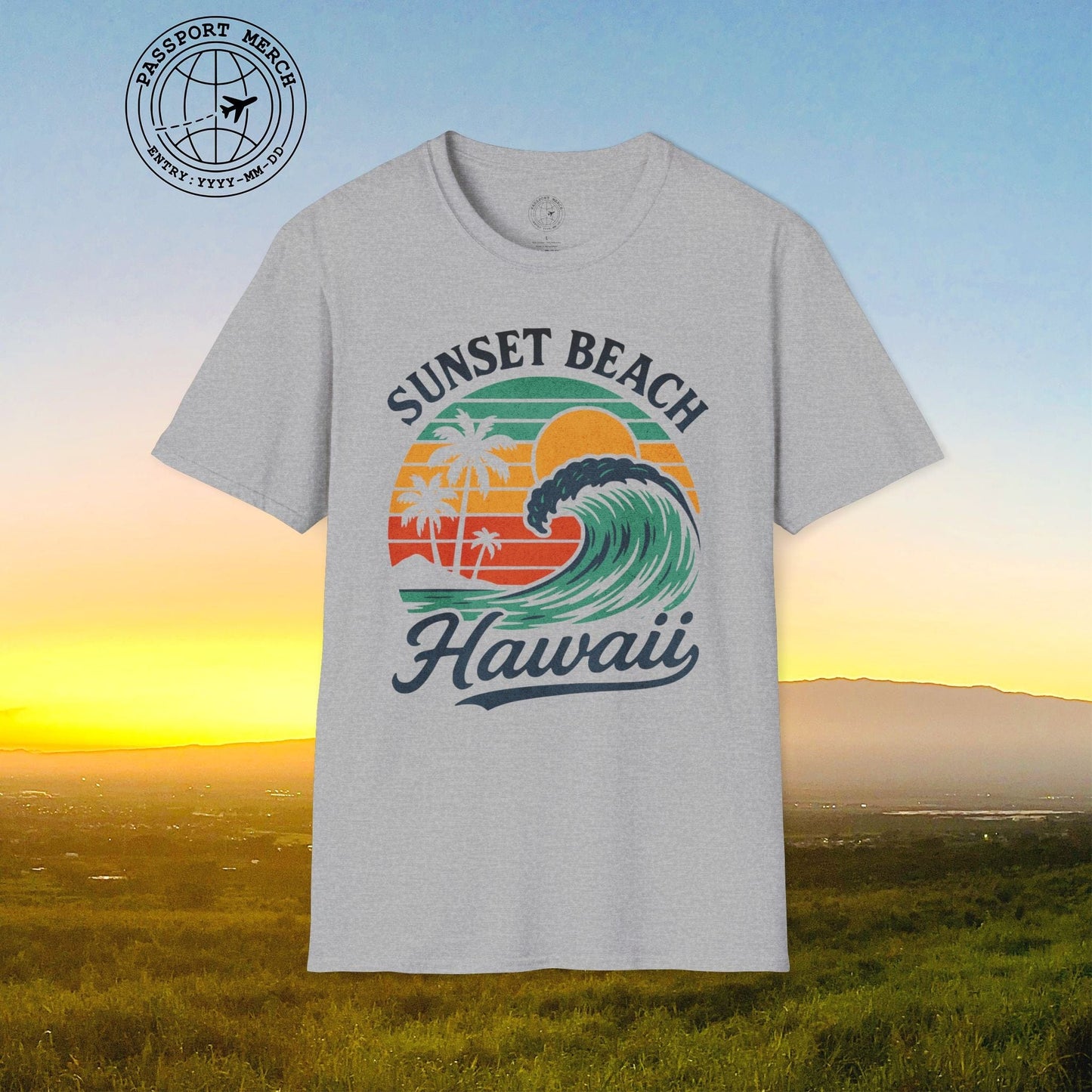 Sunset Beach, Oahu, Hawaii - Vibrant Wave Retro T-Shirt
