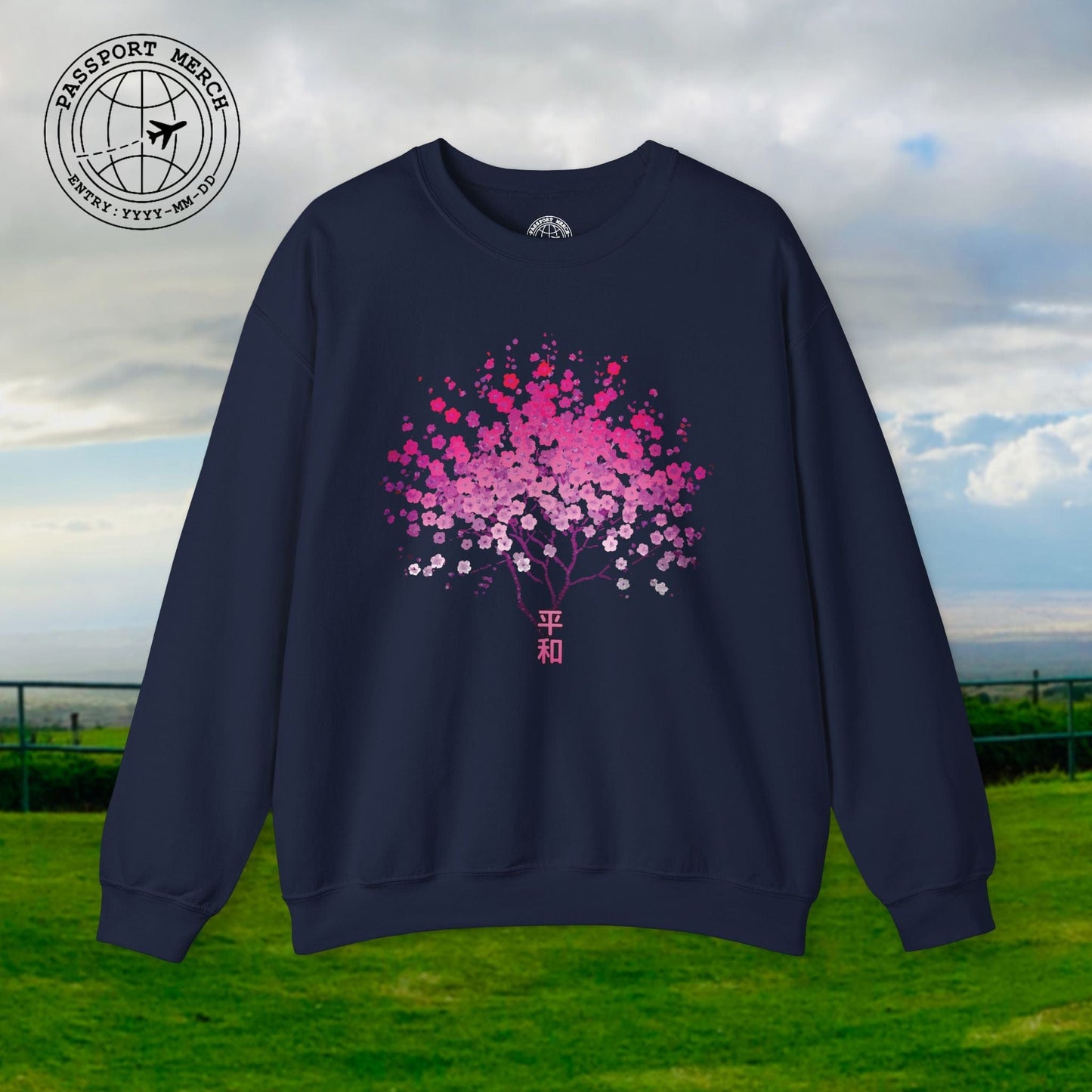Cherry Blossoms Growing from Peace Japan Crewneck
