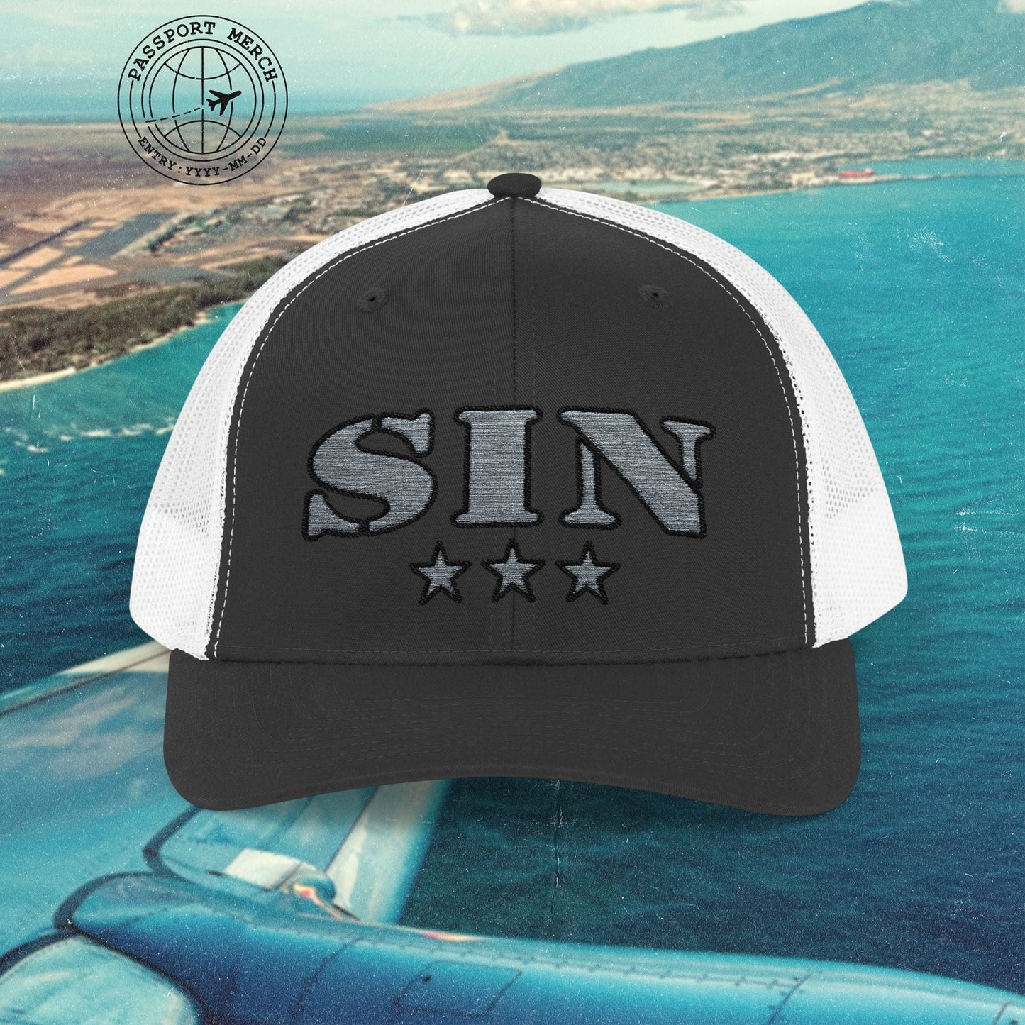 Classic Military, Changi Singapore Airport Code (SIN) Embroidered Trucker Hat