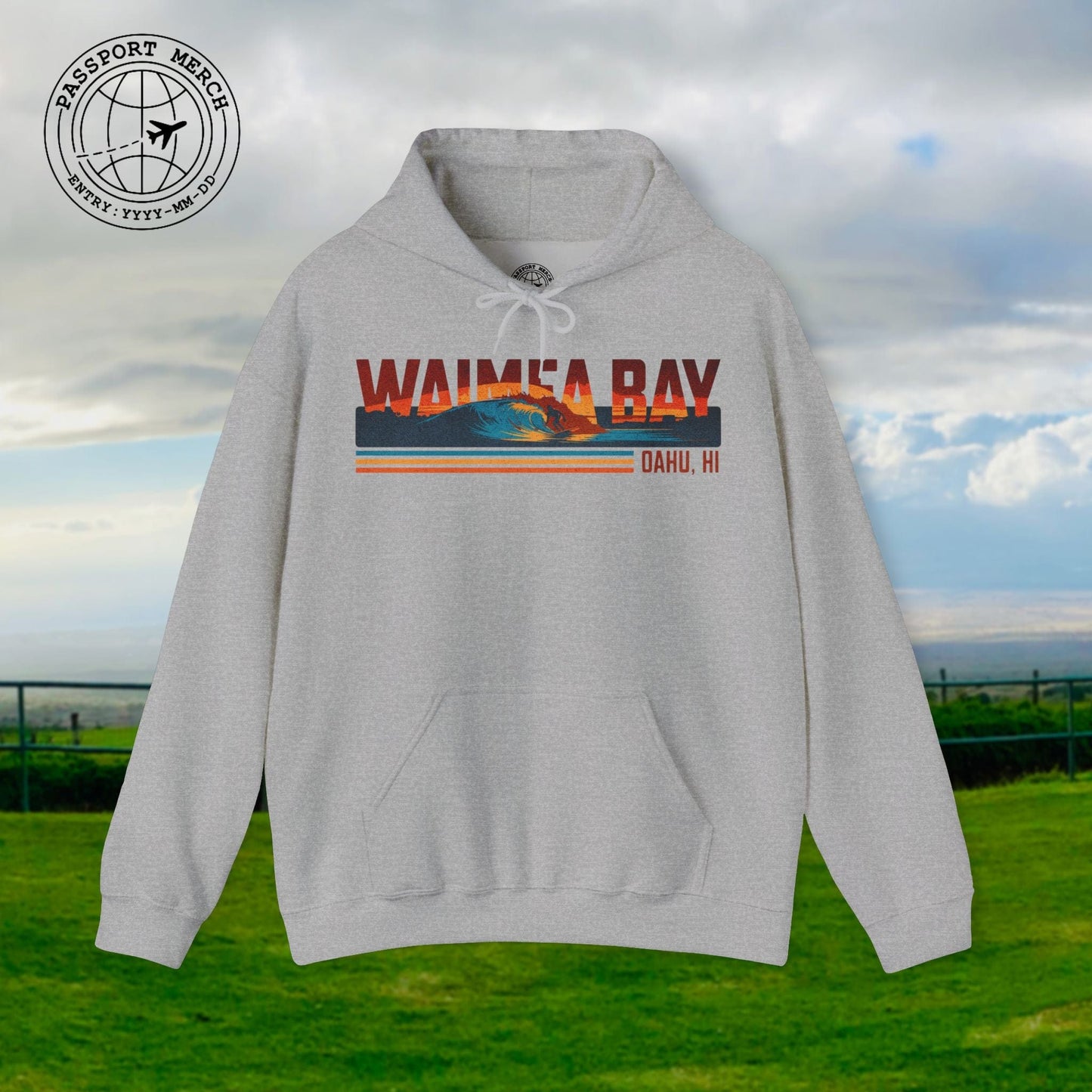 Waimea Bay, Oahu, Hawaii - Vibrant Surf Retro Hoodie