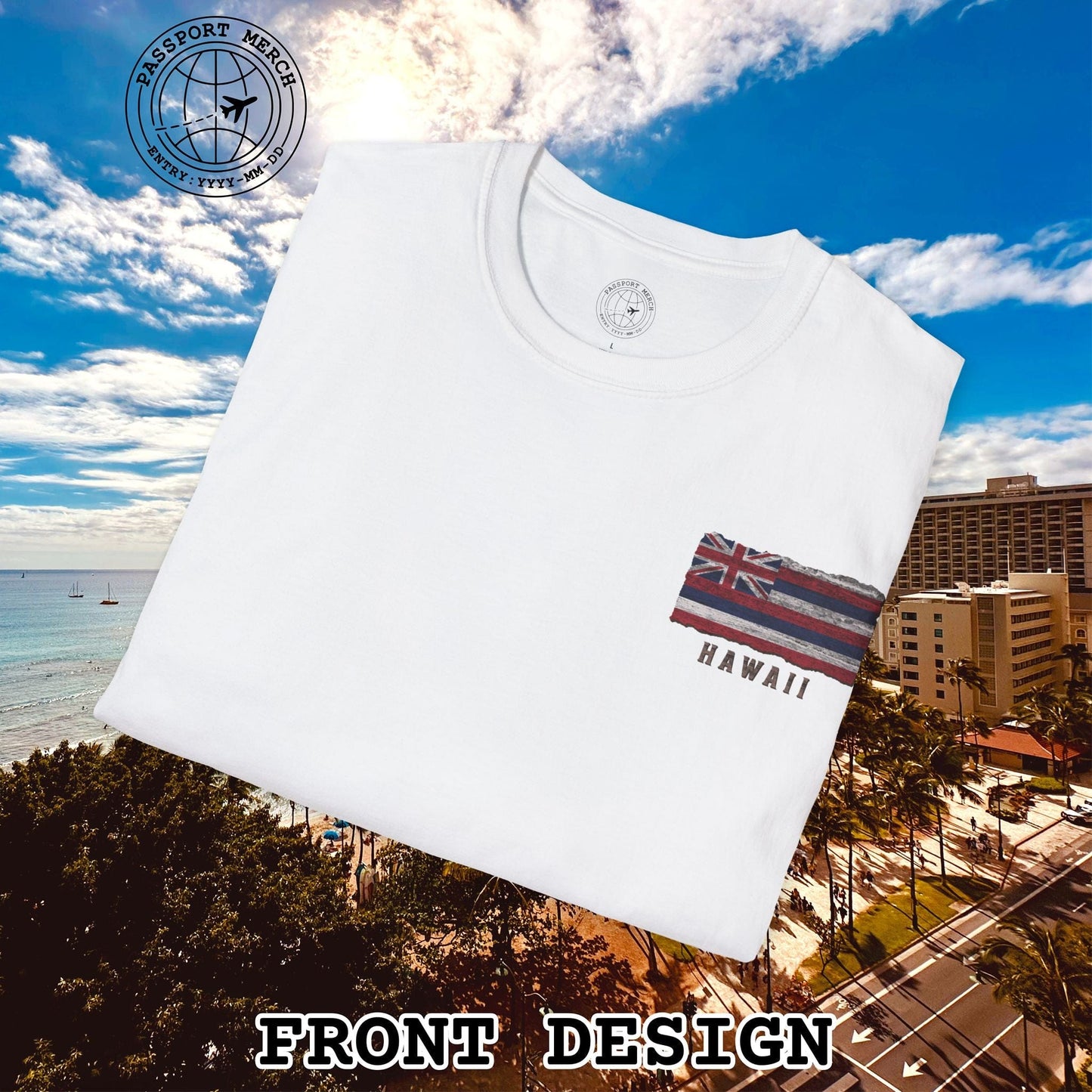 Koa Wood Aloha Hawaiian Flag, Back Print T-Shirt