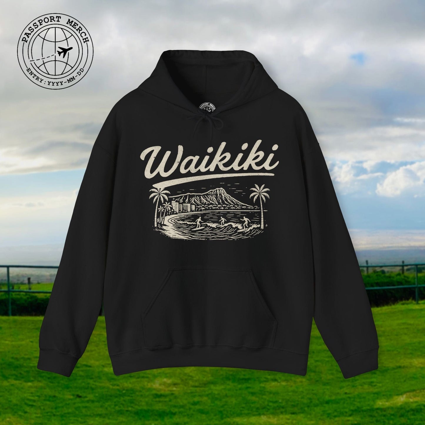 Monochrome Dreams of Waikiki, Hawaii Hoodie