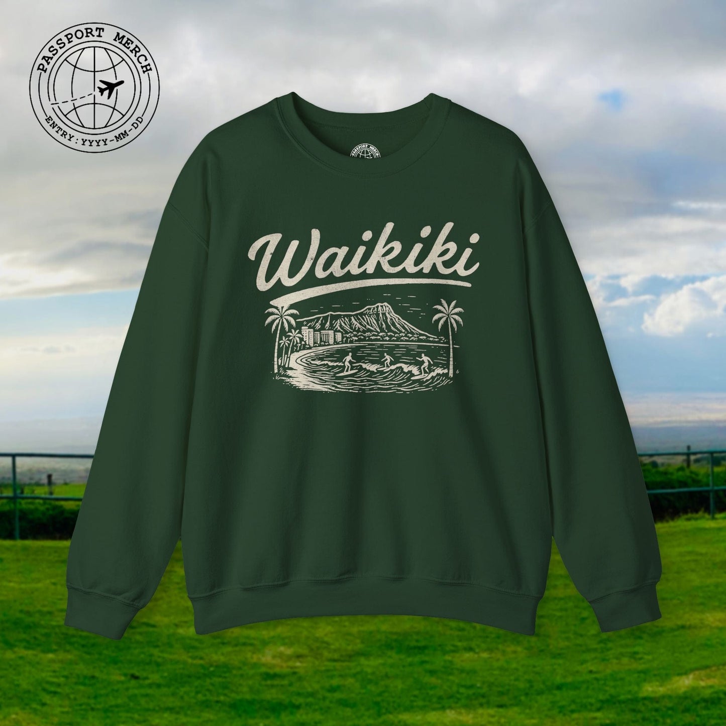 Monochrome Dreams of Waikiki, Hawaii Crewneck