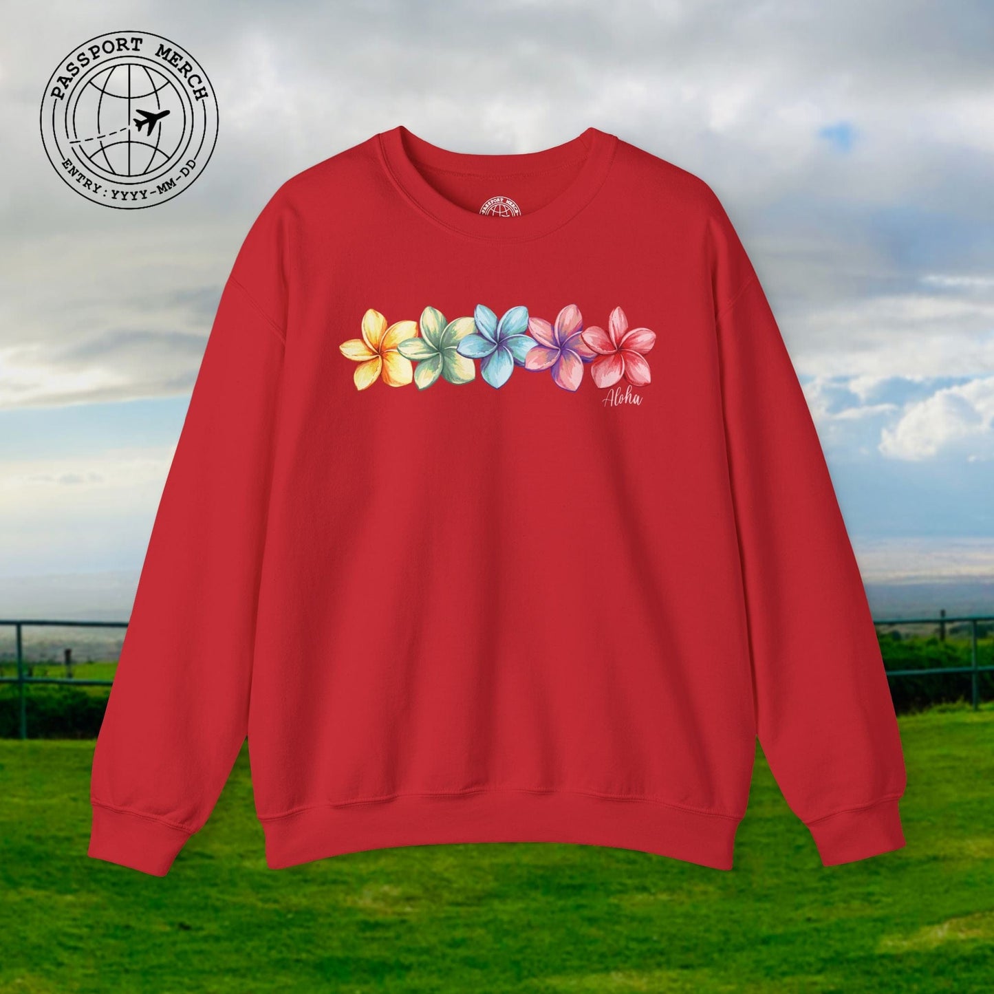 Five Vibrant Plumerias, Hawaii Crewneck