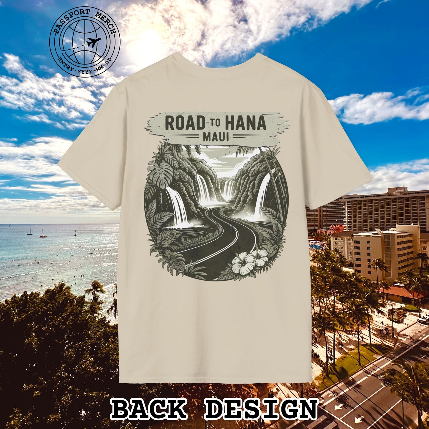 Vintage Road to Hana, Maui, Hawaii, Back Print T-Shirt