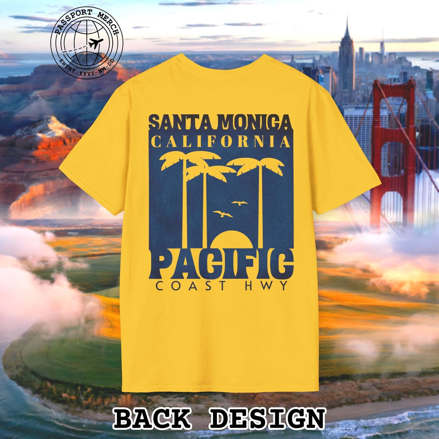 Santa Monica California PCH, Back Print T-Shirt