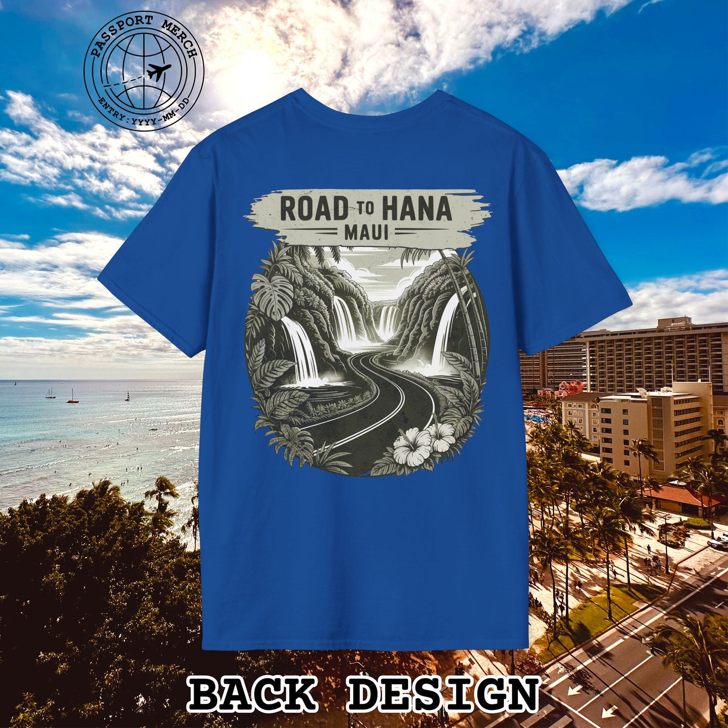 Vintage Road to Hana, Maui, Hawaii, Back Print T-Shirt