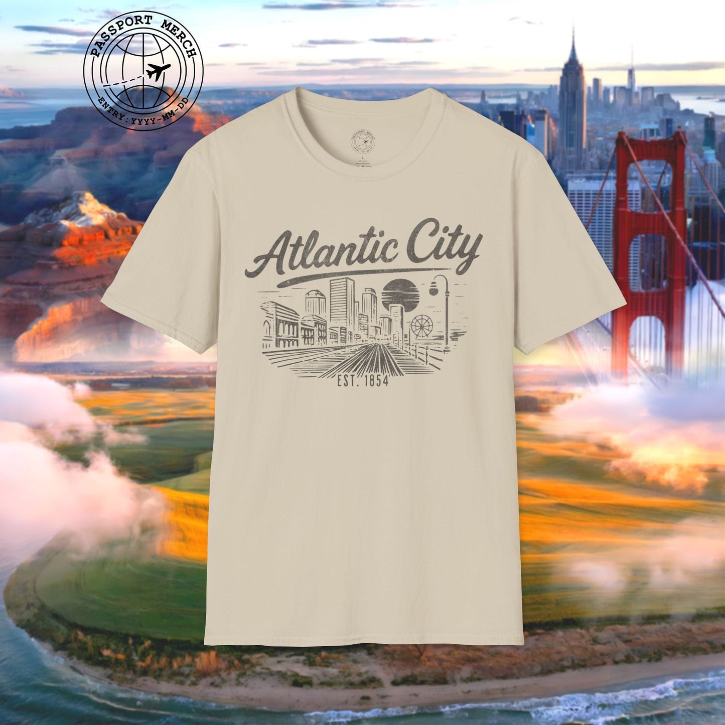 Vintage Atlantic City Monochrome, New Jersey T-Shirt