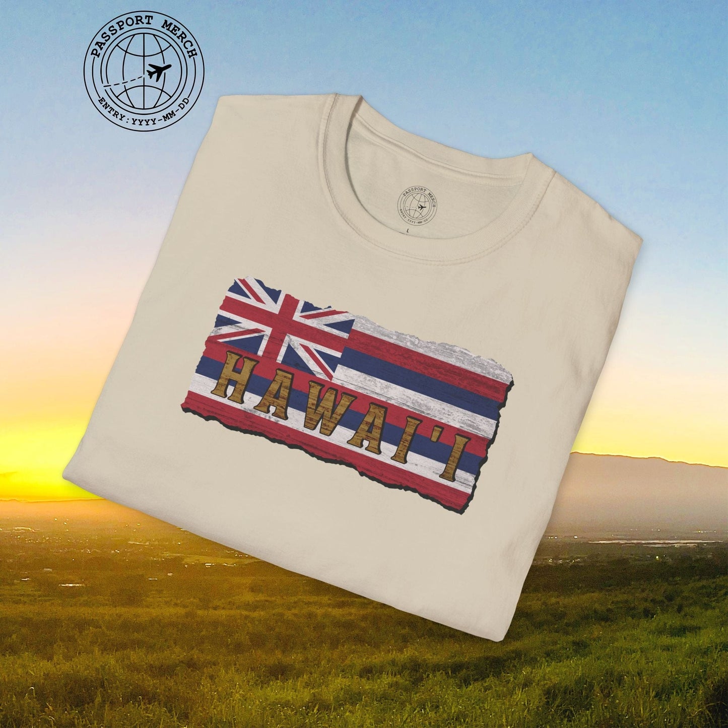 Vintage Koa Wood Carved Hawaiian Flag T-Shirt