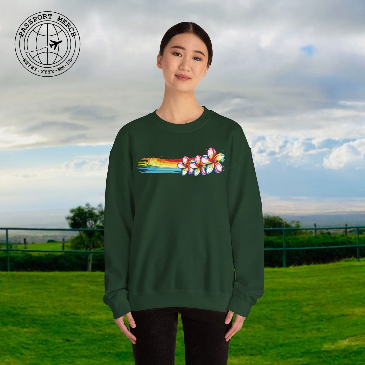 Neon Art Plumeria Rainbow, Hawaii Crewneck