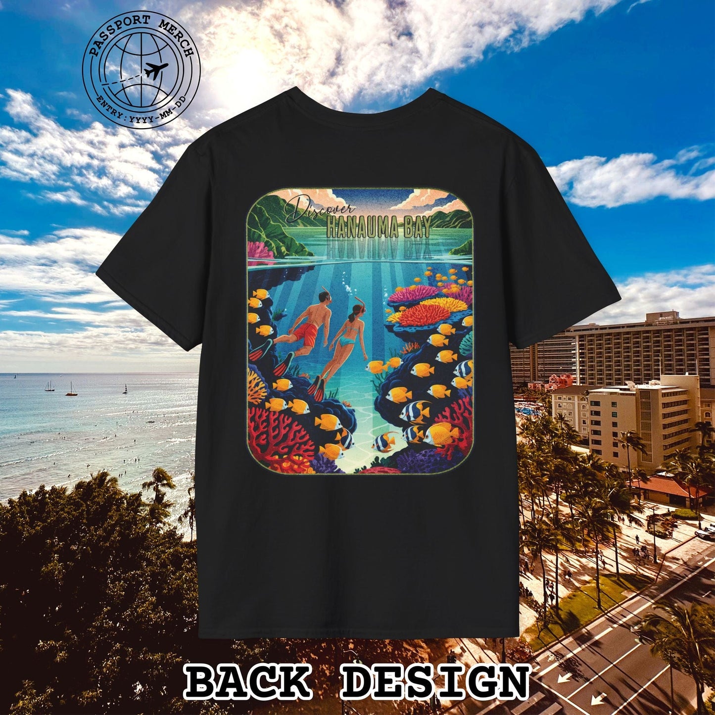 Discover Hanauma Bay, Hawaii, Back Print T-Shirt