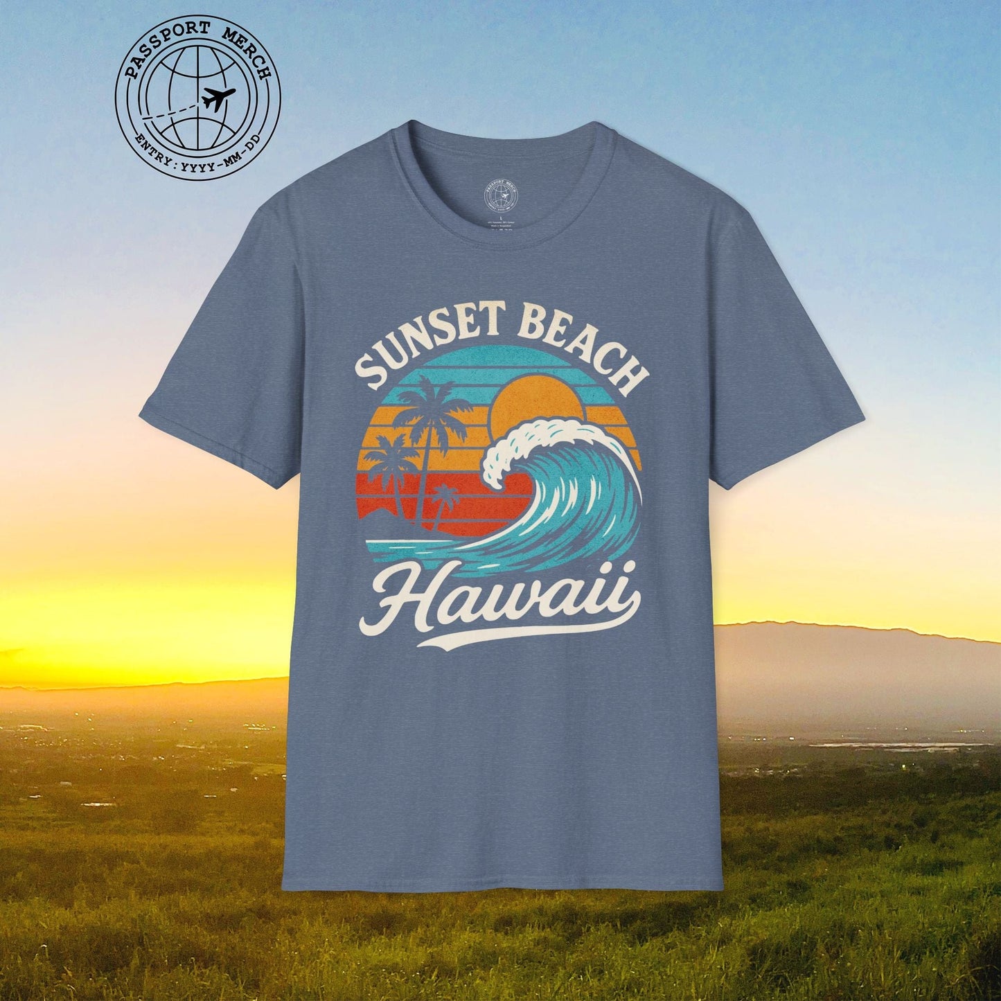 Sunset Beach, Oahu, Hawaii - Vibrant Wave Retro T-Shirt
