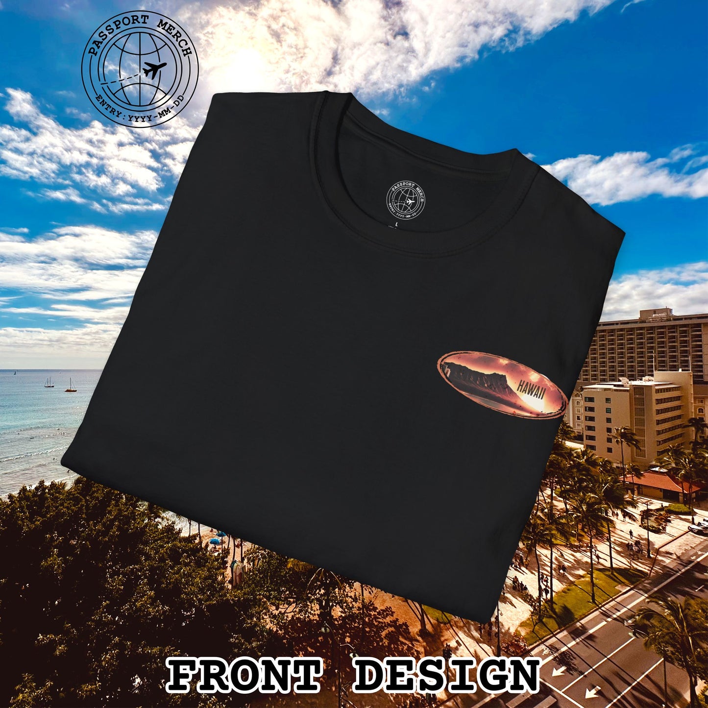 Vintage Nostalgia, Waikiki, Hawaii, Back Print T-Shirt