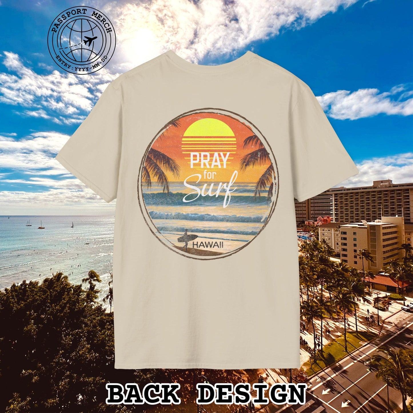 Pray for Surf Hawaii, Back Print T-Shirt