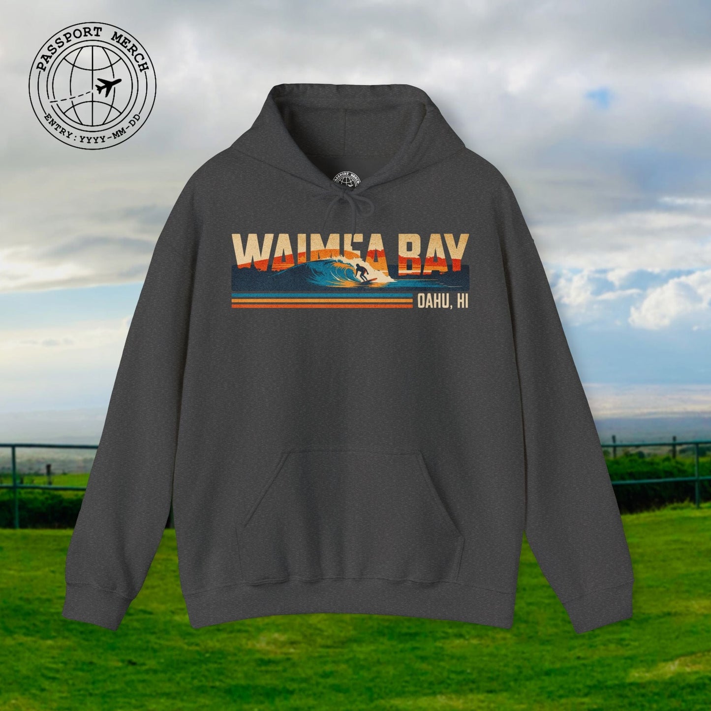 Waimea Bay, Oahu, Hawaii - Vibrant Surf Retro Hoodie