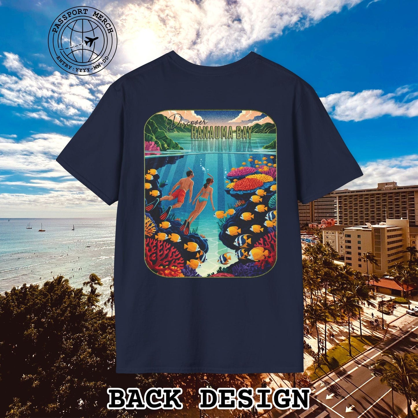 Discover Hanauma Bay, Hawaii, Back Print T-Shirt