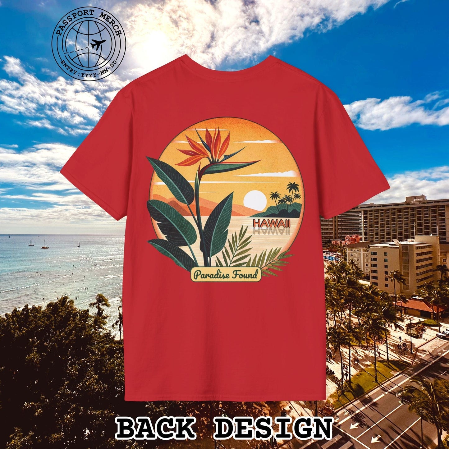 Retro (Bird of) Paradise Found, Hawaii, Back Print T-Shirt