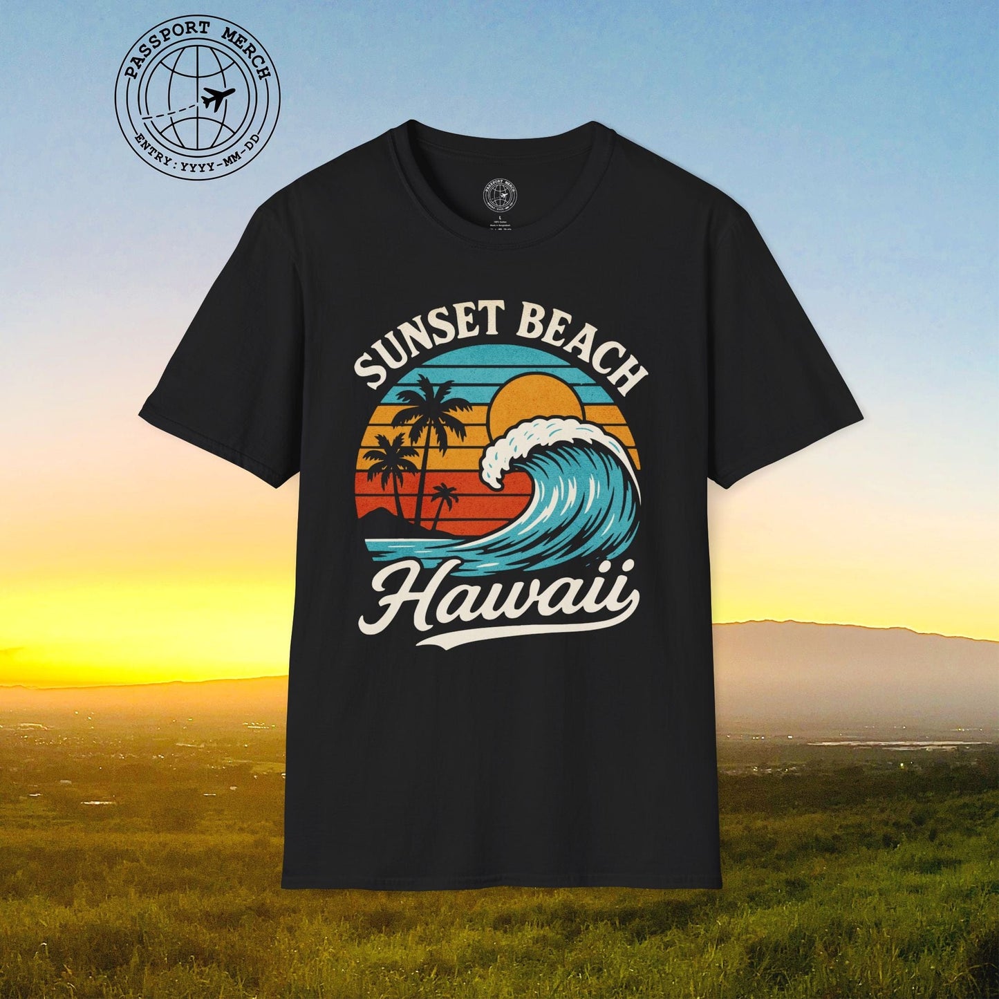Sunset Beach, Oahu, Hawaii - Vibrant Wave Retro T-Shirt