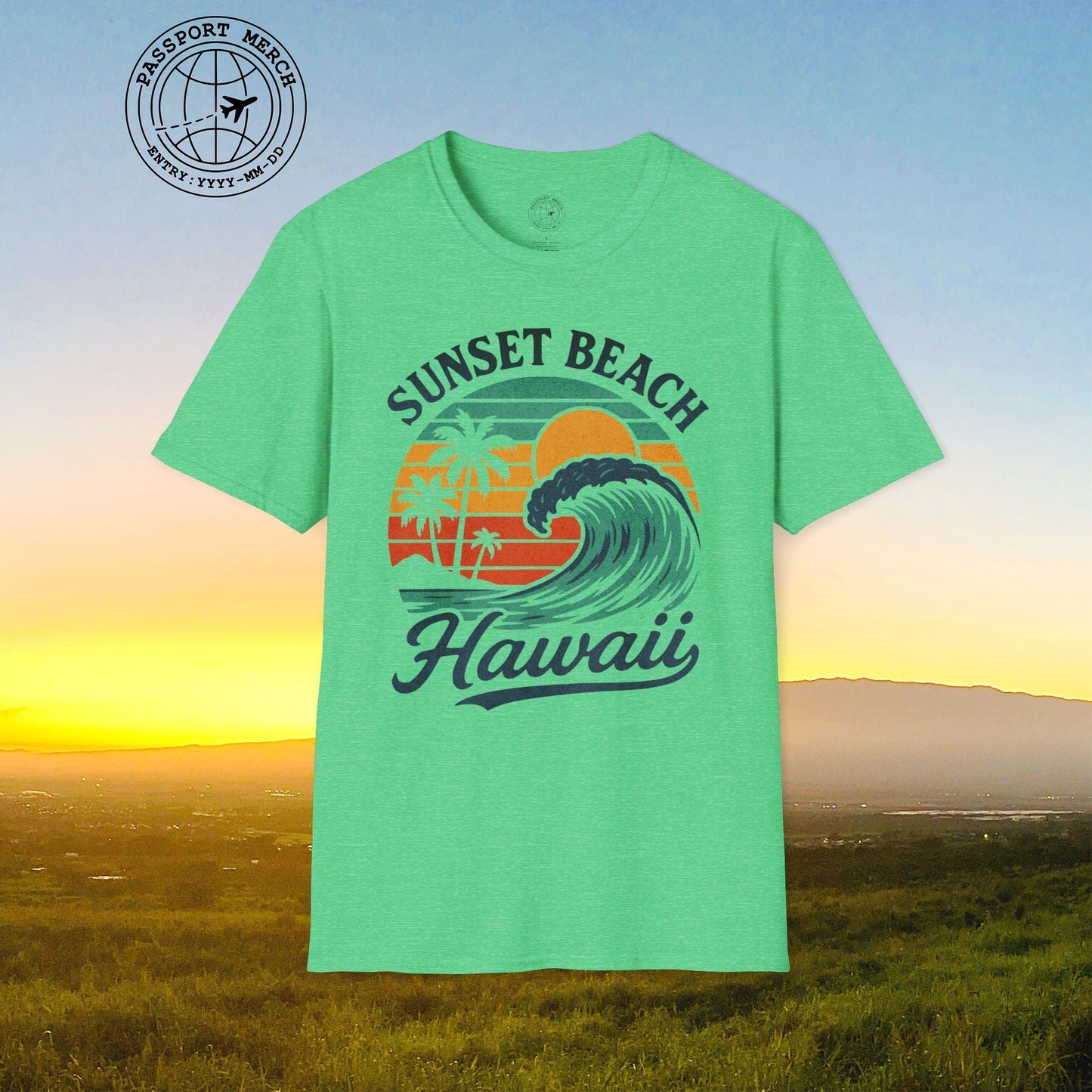 Sunset Beach, Oahu, Hawaii - Vibrant Wave Retro T-Shirt