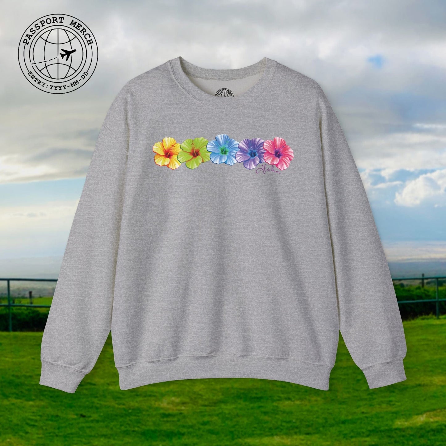 Five Vibrant Hibiscus, Hawaii Crewneck