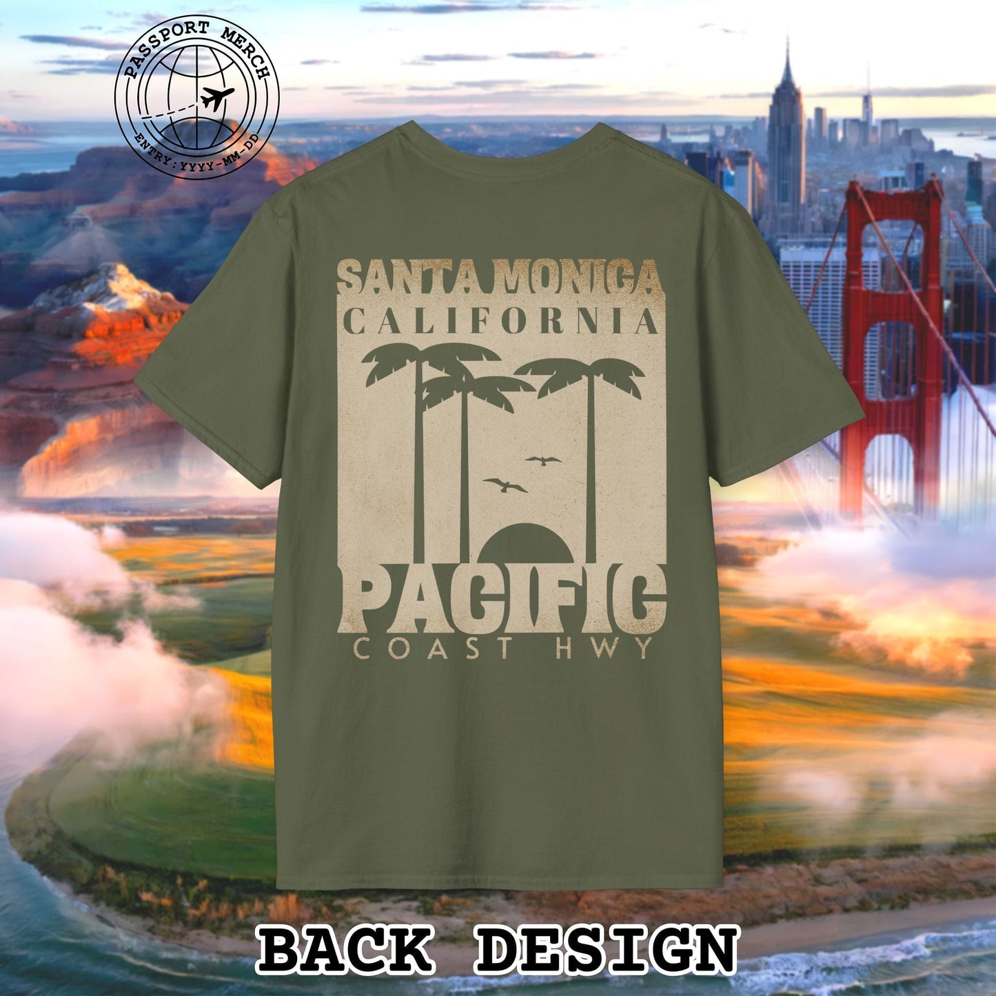 Santa Monica California PCH, Back Print T-Shirt