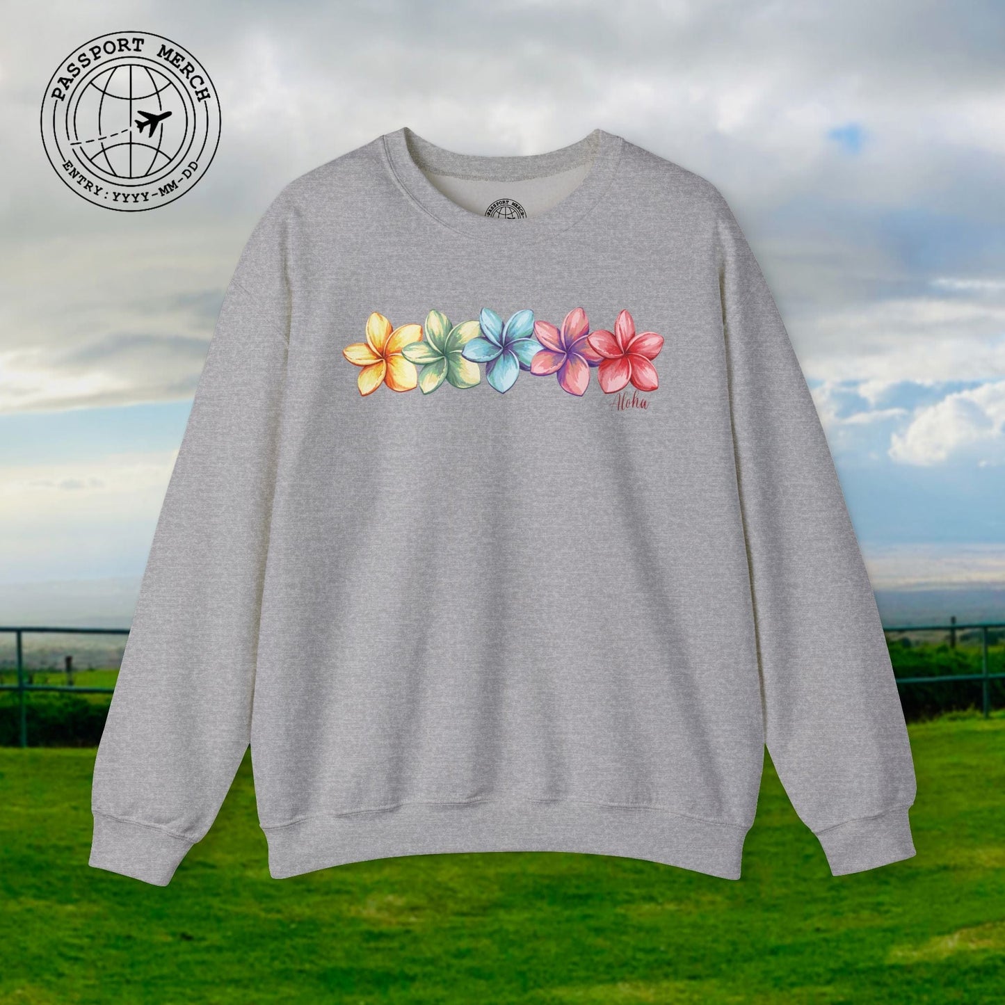 Five Vibrant Plumerias, Hawaii Crewneck