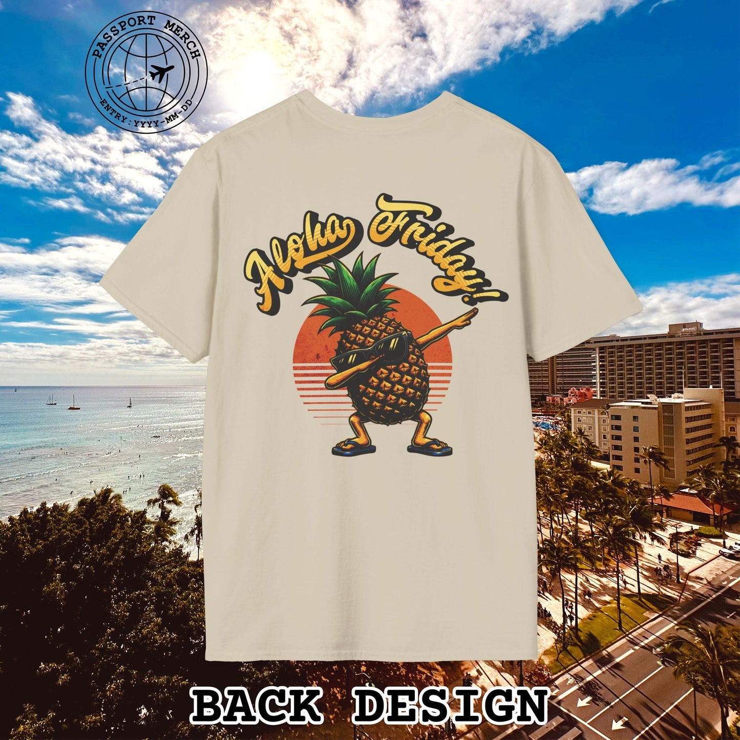 Aloha Friday Dabbing Pineapple Hawaii, Back Print T-Shirt