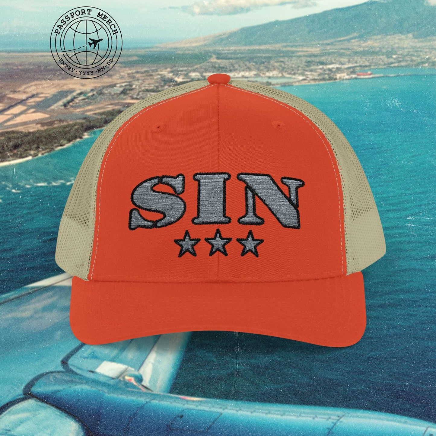 Classic Military, Changi Singapore Airport Code (SIN) Embroidered Trucker Hat