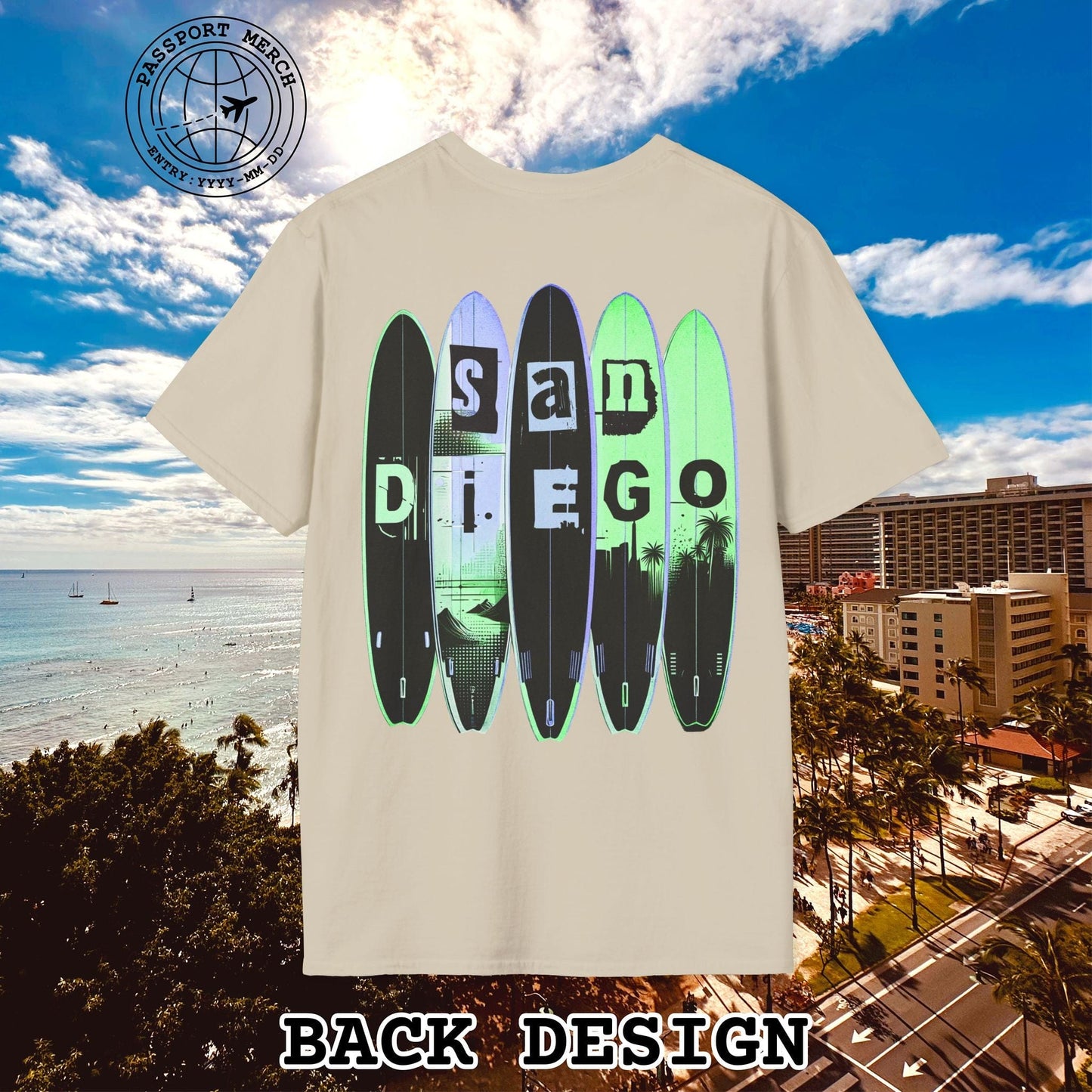 Surfboard Dreams San Diego, California, Back Print T-Shirt