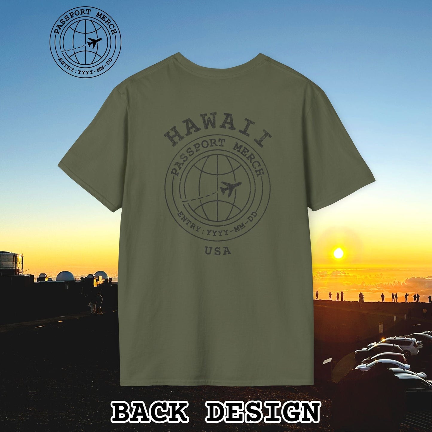 Brand Passport Stamp, Hawaii, Back Print T-Shirt