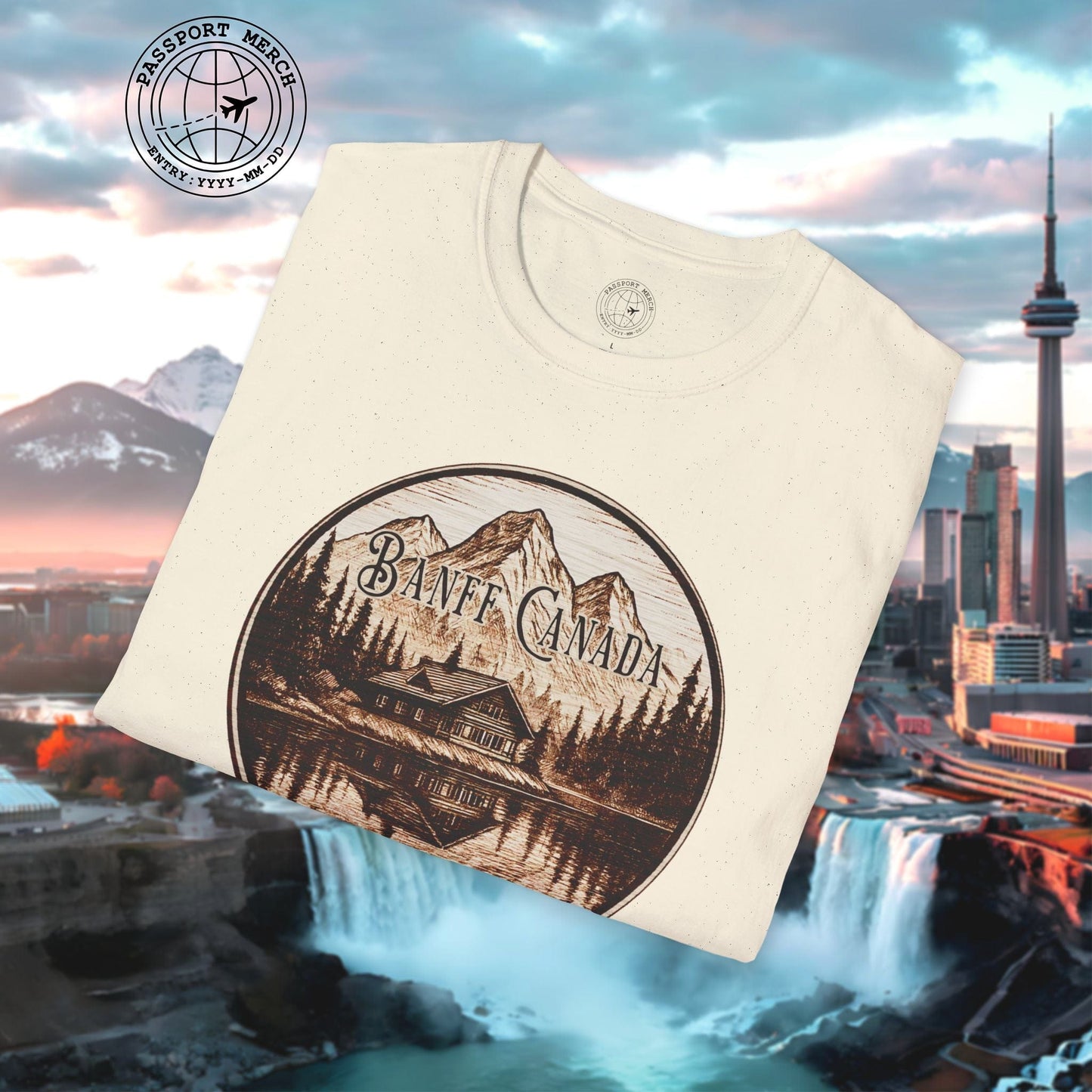 Wood Burned Badge, Banff Canada T-Shirt