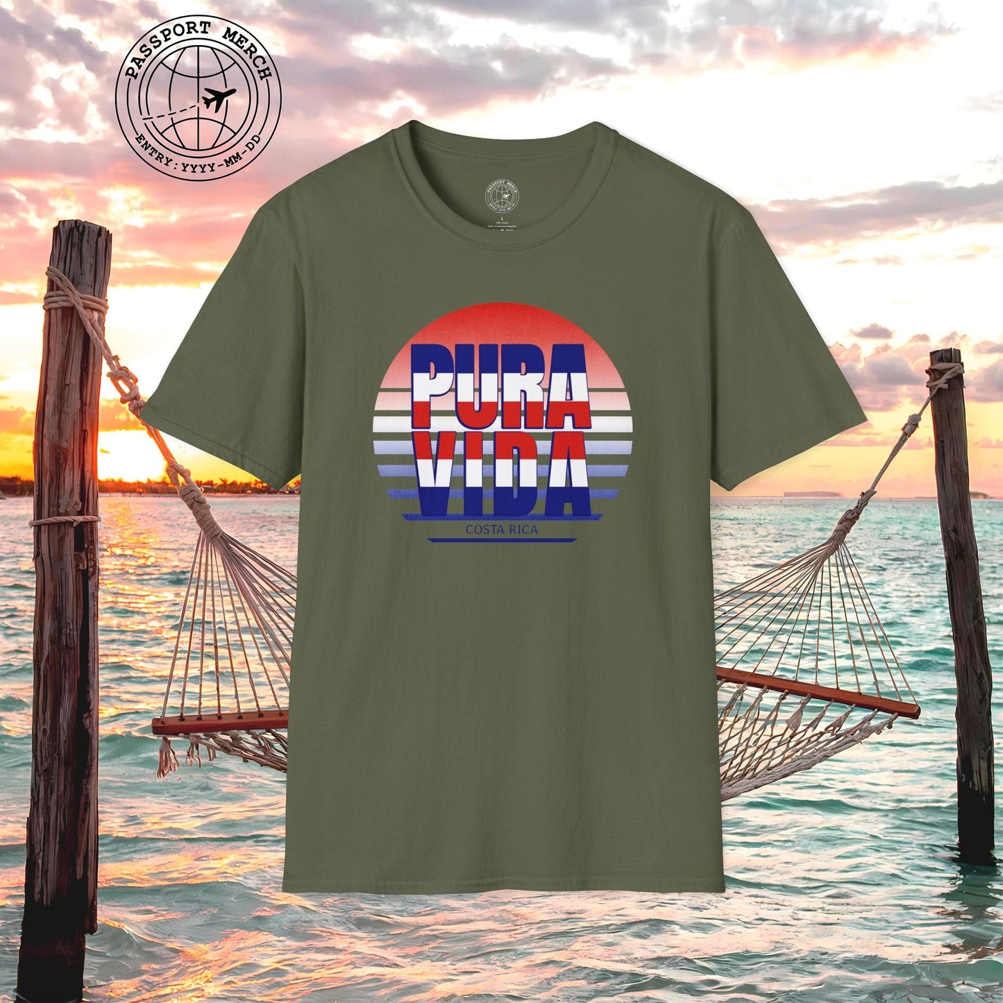 Pura Vida Patriotism Costa Rica Letter Flag T-Shirt