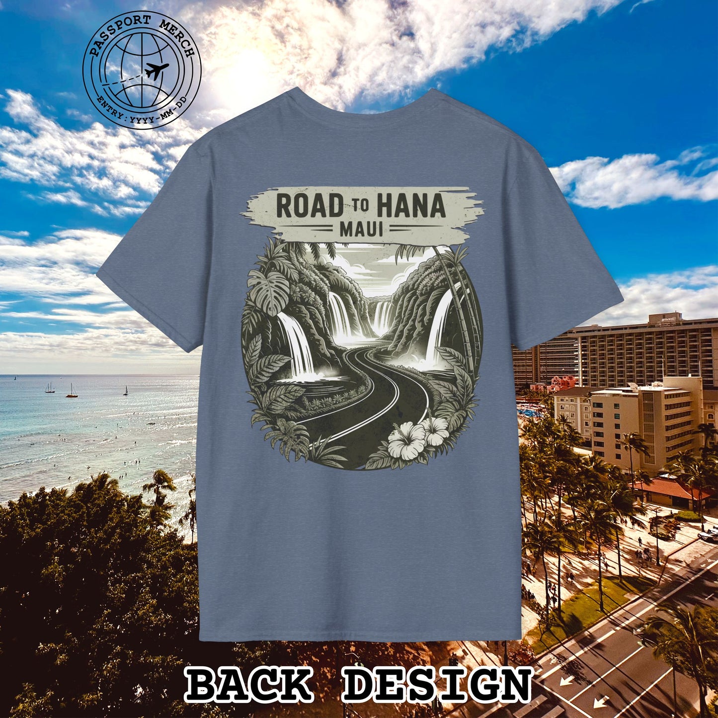 Vintage Road to Hana, Maui, Hawaii, Back Print T-Shirt