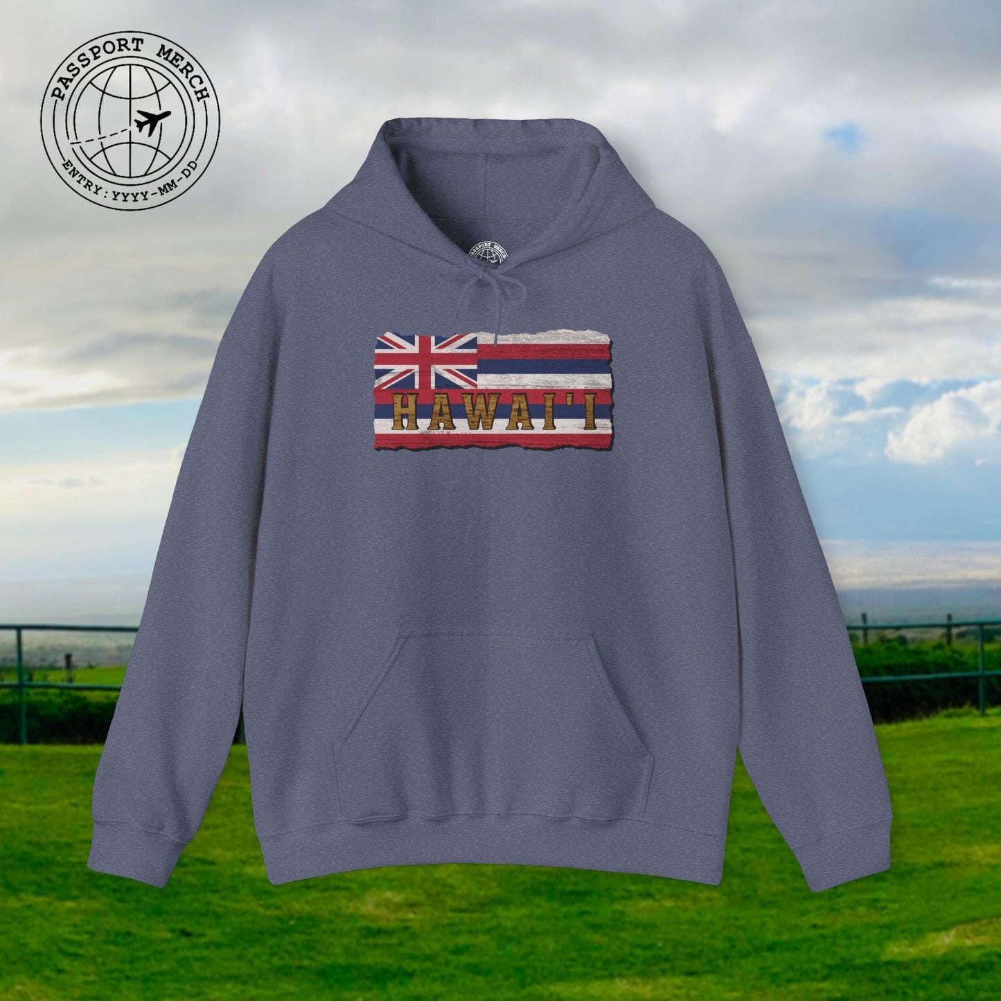 Vintage Koa Wood Carved Hawaiian Flag Hoodie