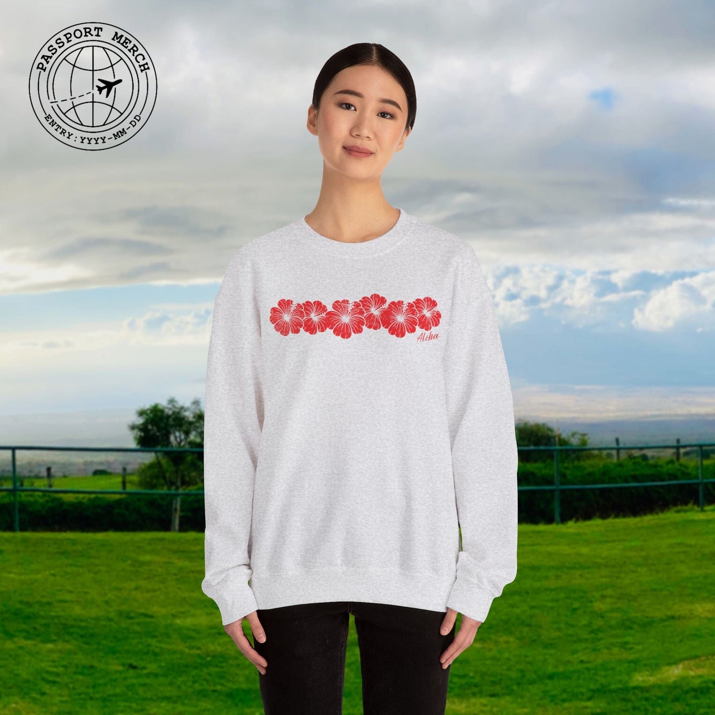 RED Monochrome Hibiscus, Hawaii Crewneck