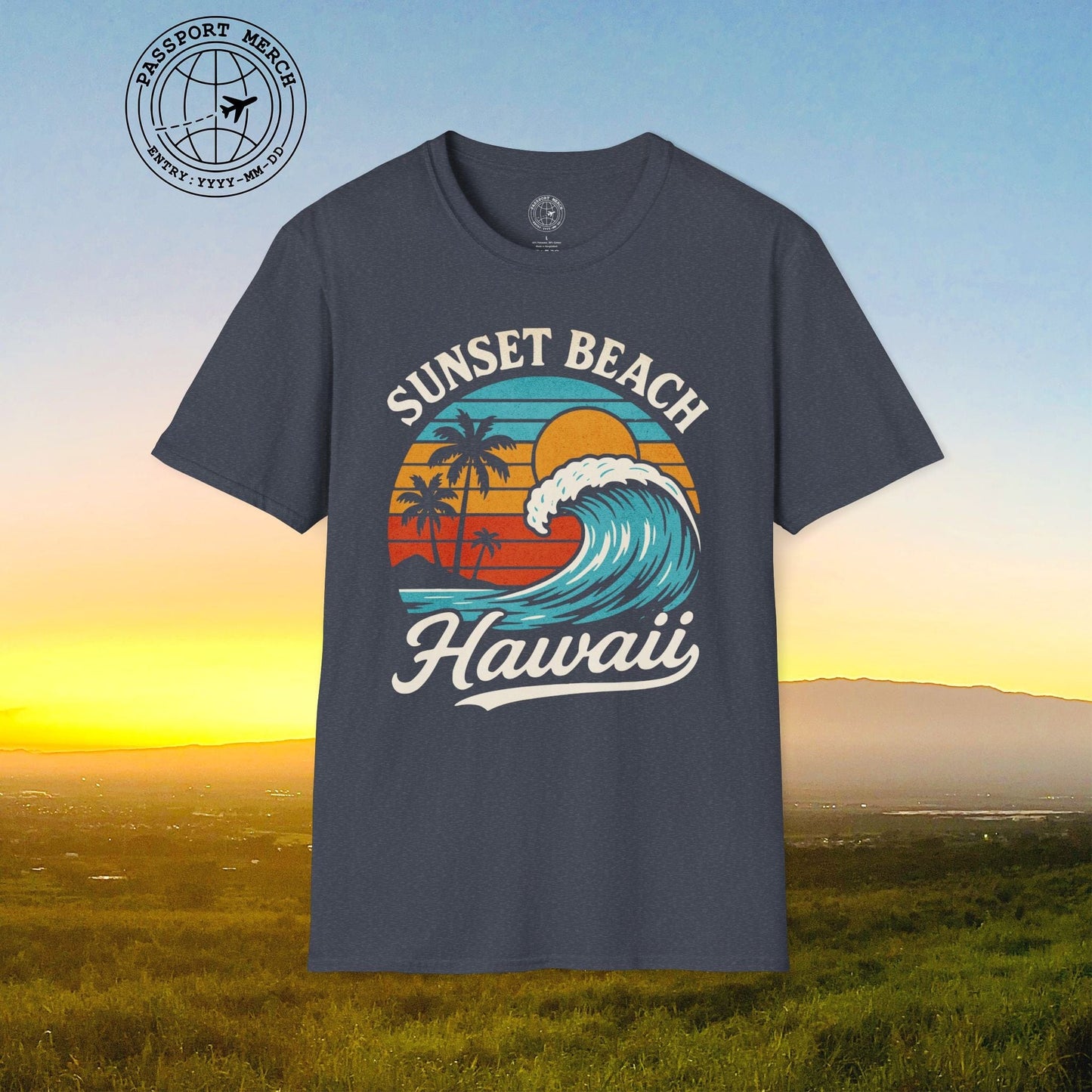 Sunset Beach, Oahu, Hawaii - Vibrant Wave Retro T-Shirt
